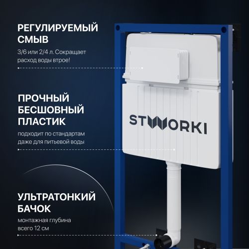 Система инсталляции для унитазов STWORKI 510162 с кнопкой смыва 500474 золотой матовой в Армавире