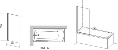 Шторка для ванны PVS1-80 белая + Транспарент Ravak в Армавире