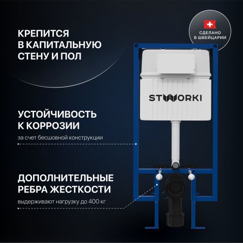 Система инсталляции для унитазов STWORKI 510162 с кнопкой смыва 500474 золотой матовой в Армавире